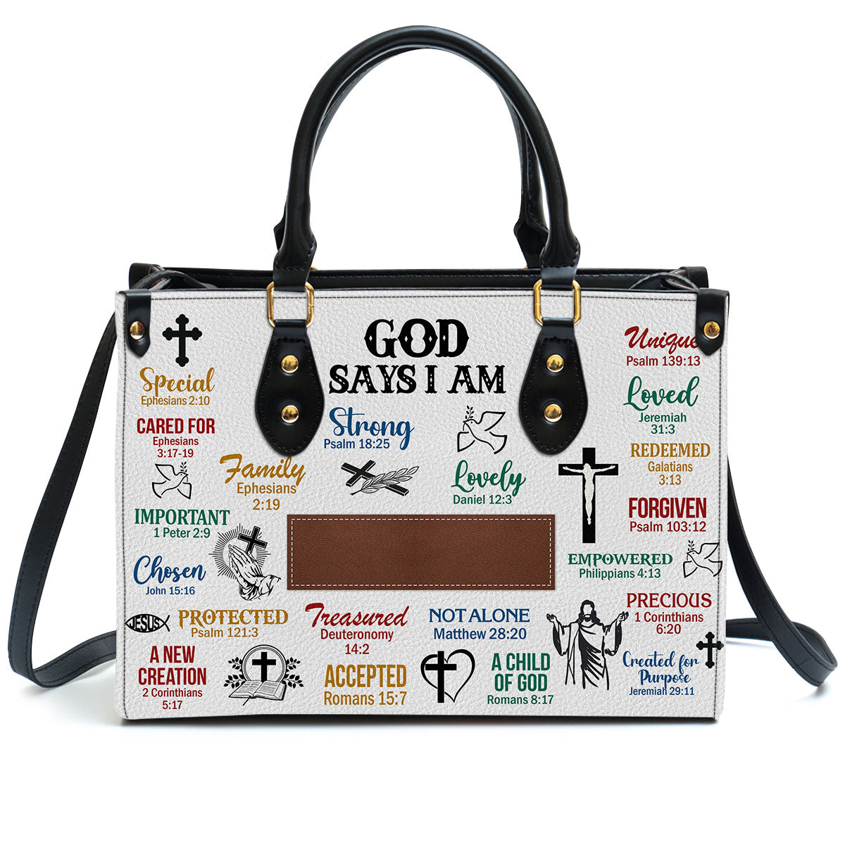 God Says I Am Scripture Christian Leather Bag - Personalized Leather Bag With Handle for Christian Women