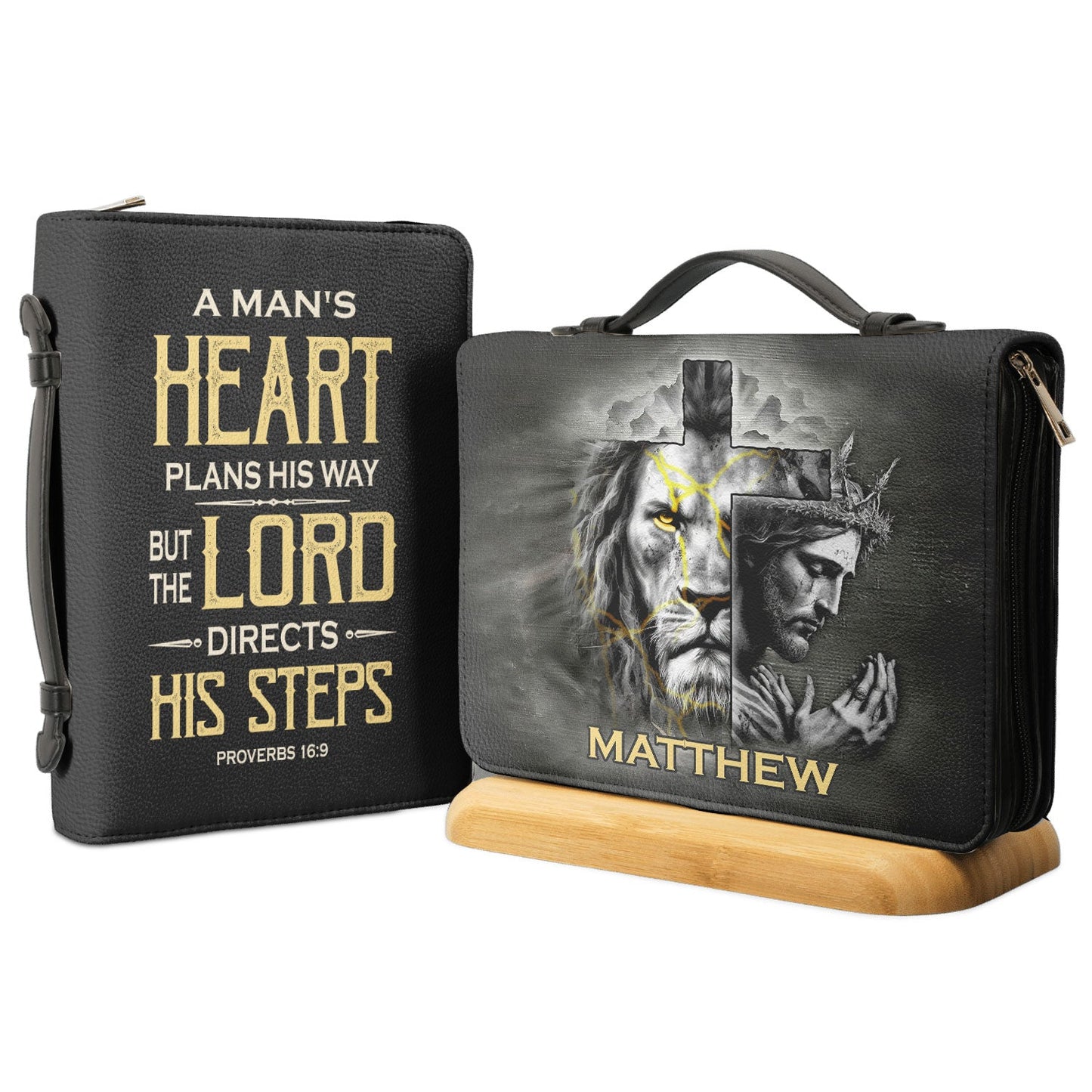 A Mans Heart Plans His Way Proverbs 16 9 Lion God Personalized Bible Cover - Gift Bible Cover for Christians
