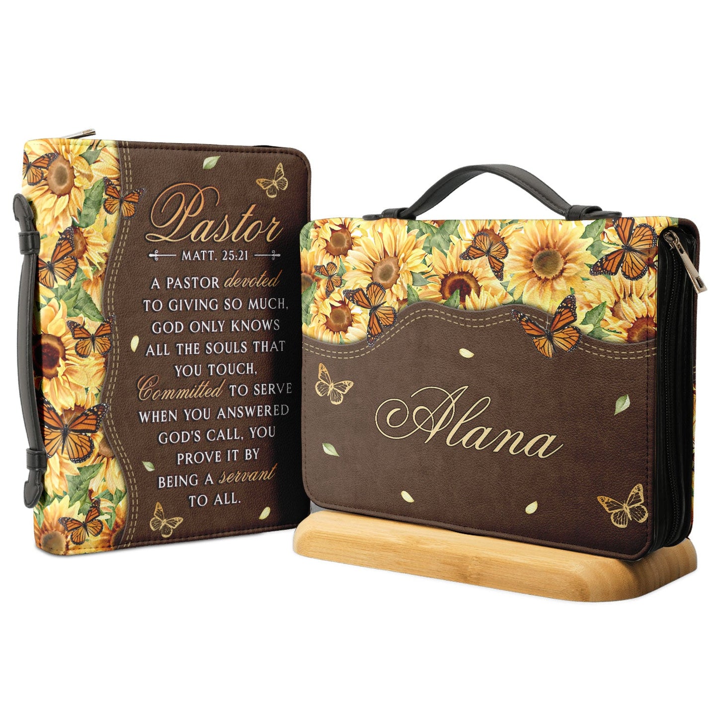 A Pastor Devoted To Giving So Much Butterfly Sunflower Personalized Bible Cover - Gift Bible Cover for Christians