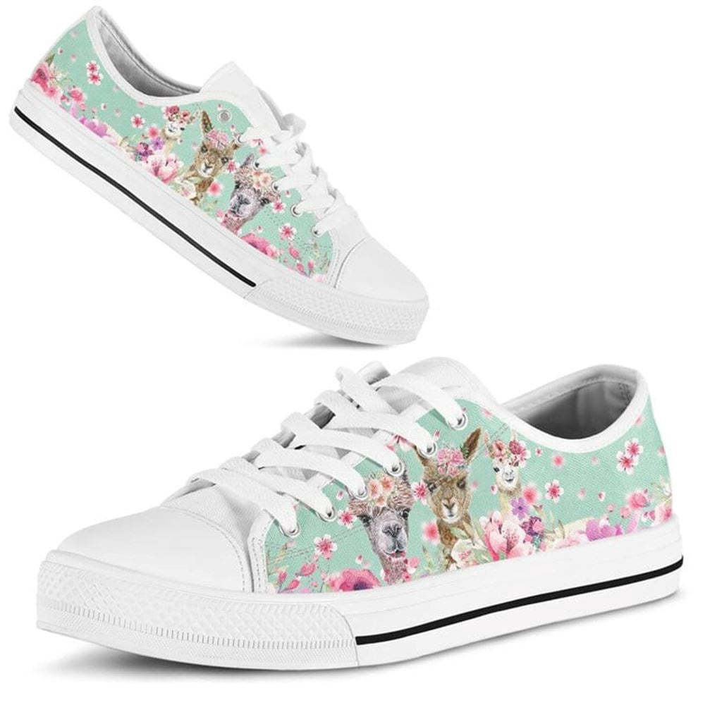 Alpaca Flower Watercolor Low Top Shoes, Animal Print Canvas Shoes, Print On Canvas Shoes