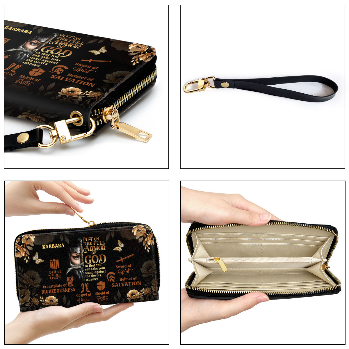 Armor Of God Personalized Leather Clutch Purse - Christian Gifts For Religious Women