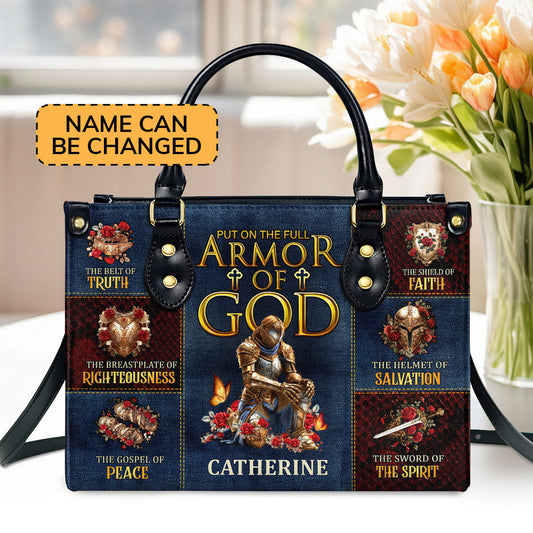 Armor Of God Personalized Leather Handbag - Custom Name Leather Handbags For Women