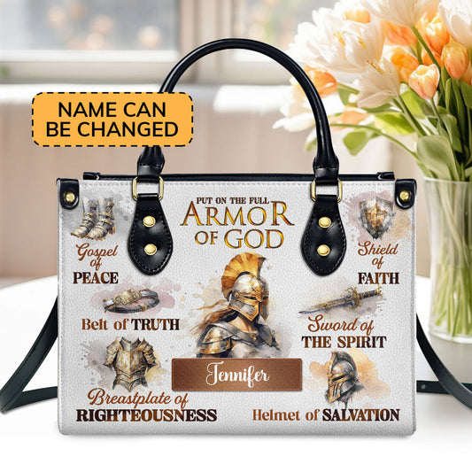 Armor Of God Personalized Leather Handbag With Handle For Women