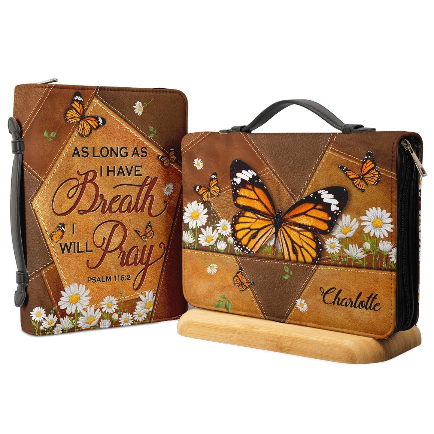 As Long As I Have Breath I Will Pray Psalm 116 2 Butterfly Daisy Personalized Bible Cover - Gift Bible Cover for Christians