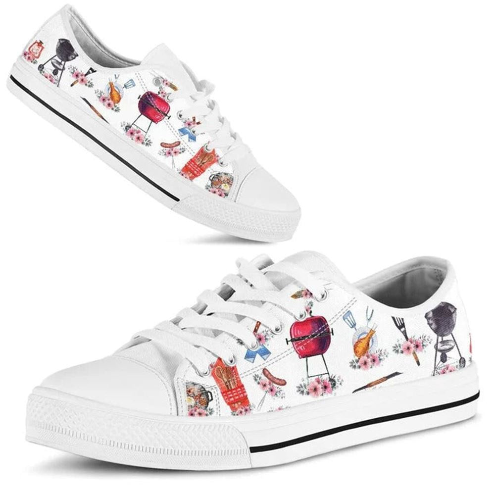 Barbeque Flower Watercolor Low Top Shoes, Low Top Sneaker, Low Top Canvas Shoes