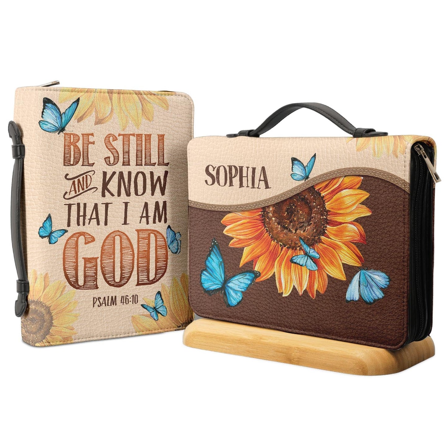 Be Still And Know That I Am God Butterfly Sunflower Psalm 46 10 Personalized Bible Cover - Gift Bible Cover for Christians