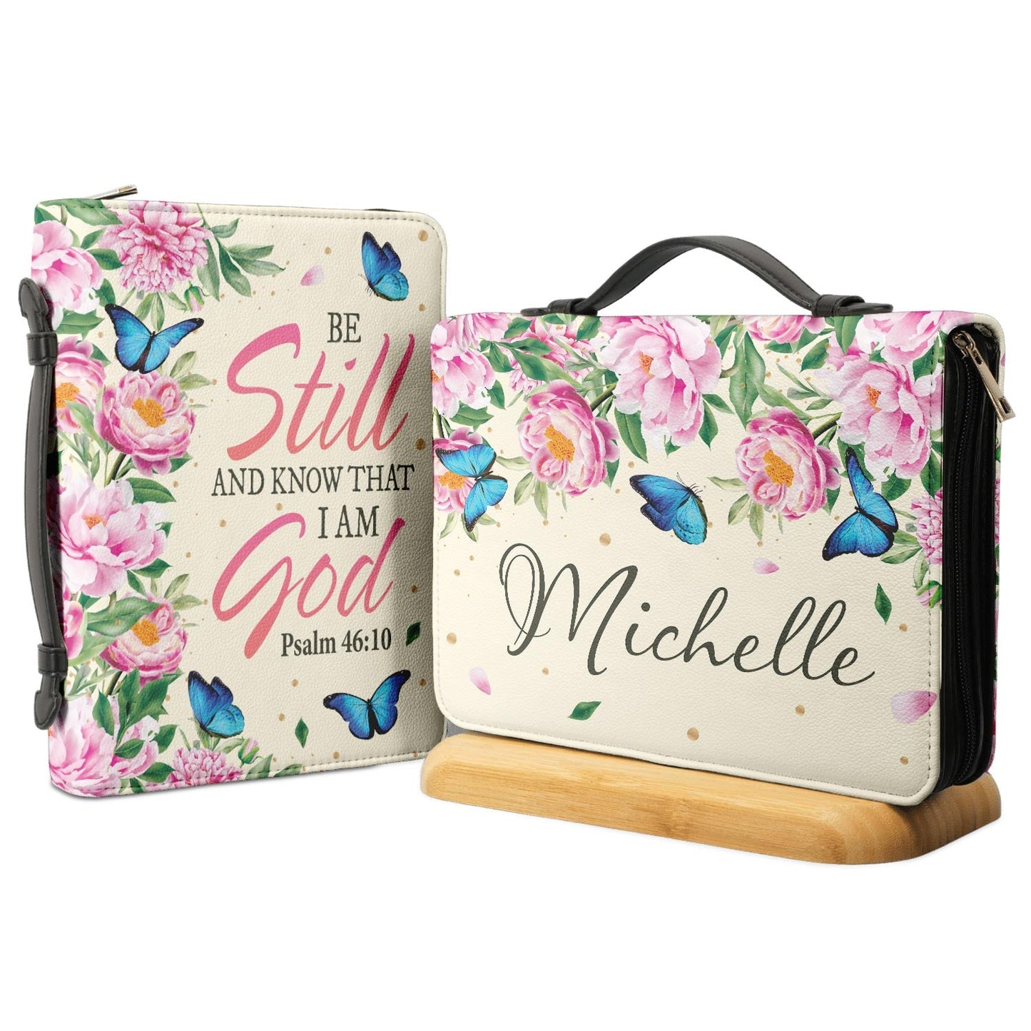 Be Still And Know That I Am God Peony Butterfly Psalm 46 10 Personalized Bible Cover - Gift Bible Cover for Christians