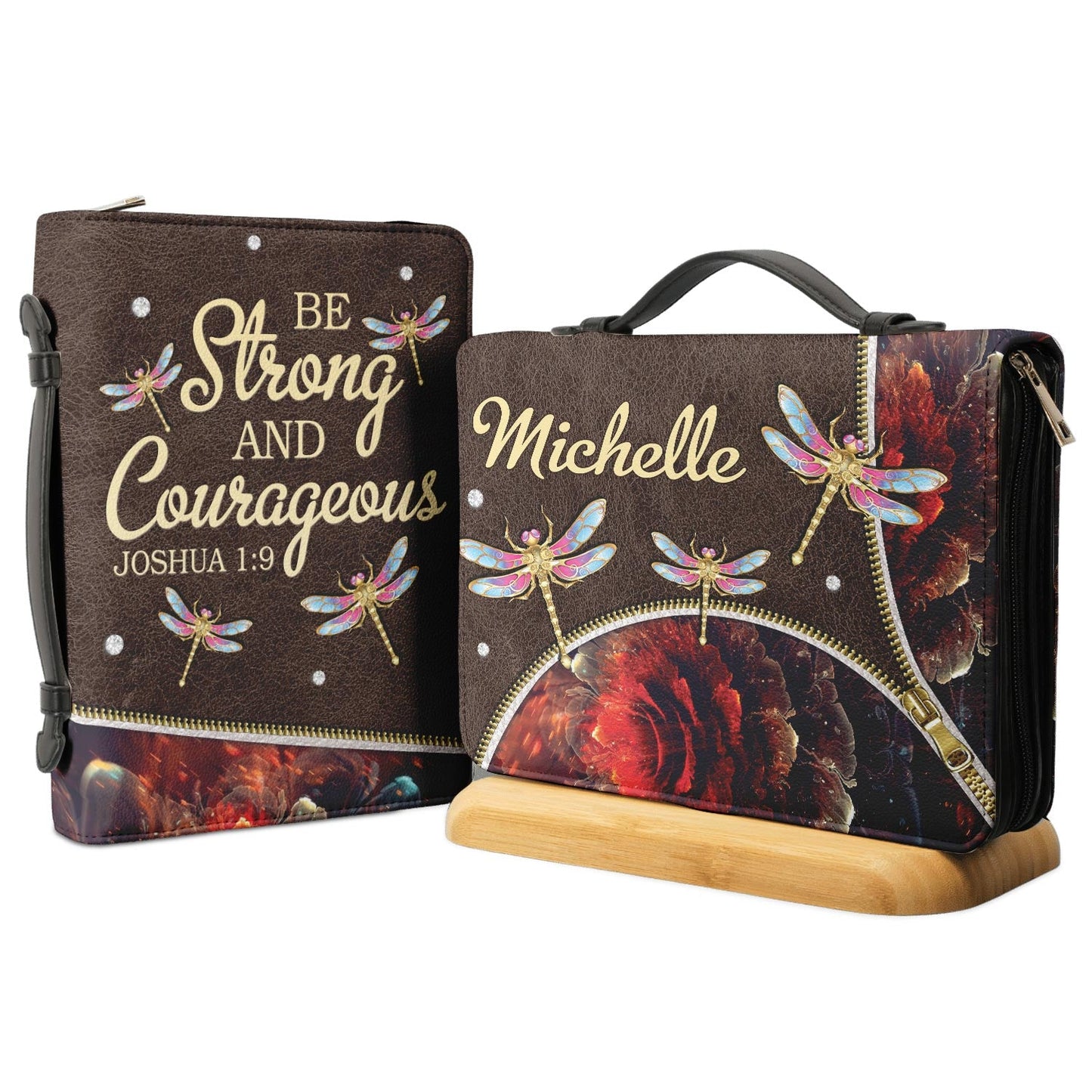 Be Strong And Courageous Dragonfly Joshua 1 9 Personalized Bible Cover - Gift Bible Cover for Christians