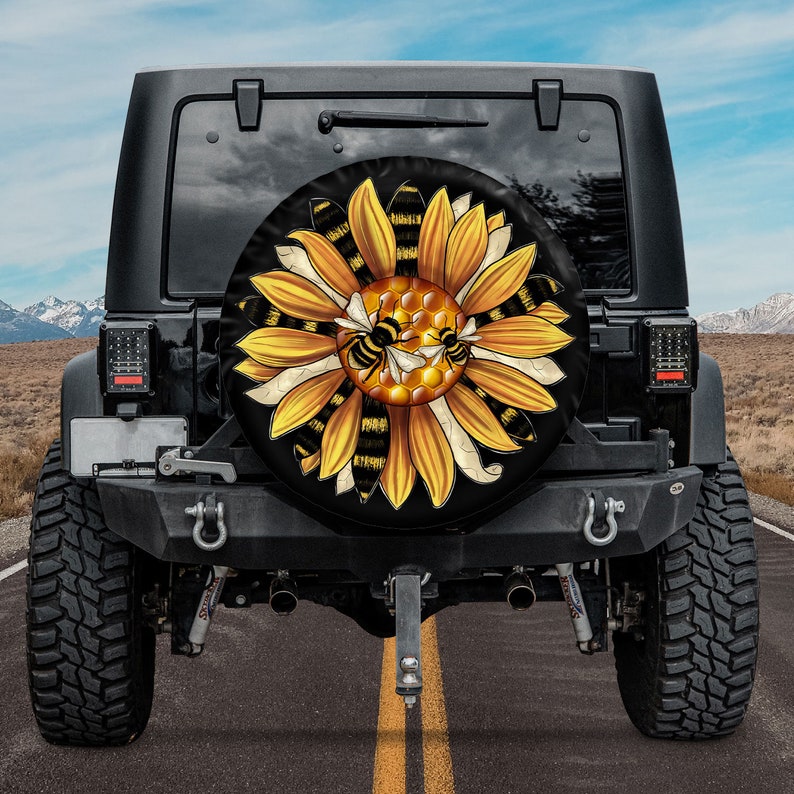 Bee Sunflower Spare Tire Cover - Christian Tire Cover