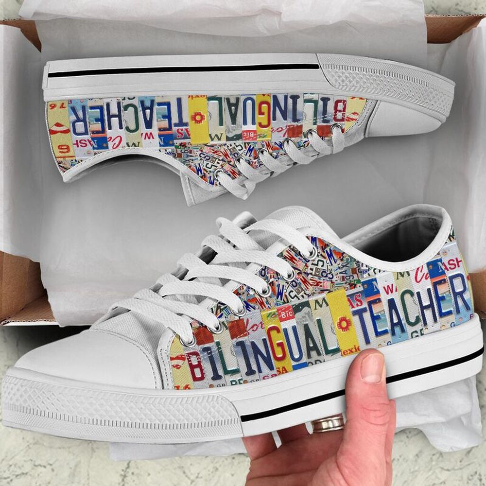 Bilingual Teacher License Plates Low Top Shoes, Teacher Shoes, Low Top Sneakers