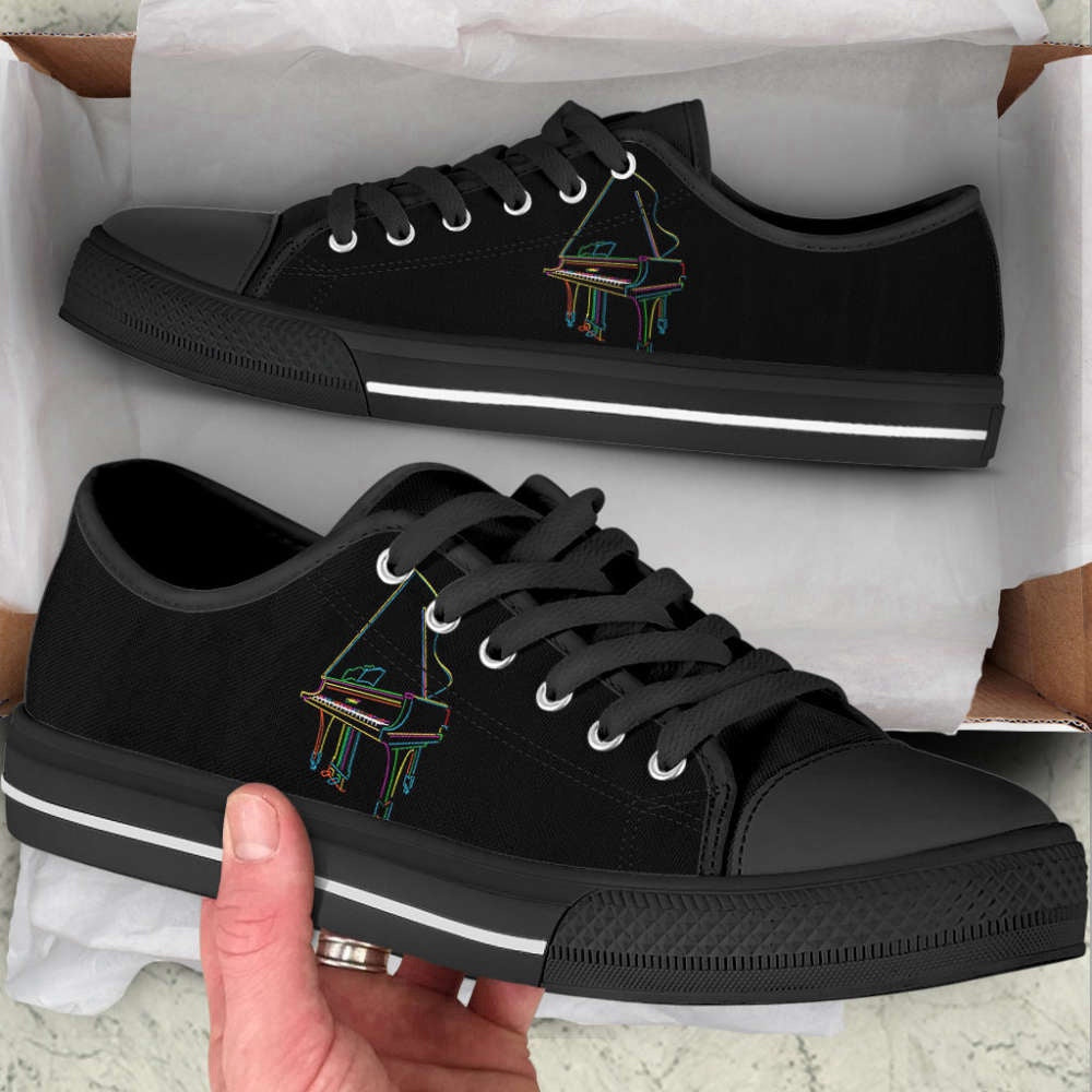 Black Low Top Piano Sketch Canvas Print Shoes, Canvas Shoes Design, Low Top Sneaker