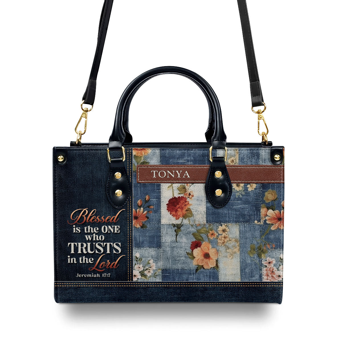 Blessed Is The One Personalized Leather Handbag With Handle For Women