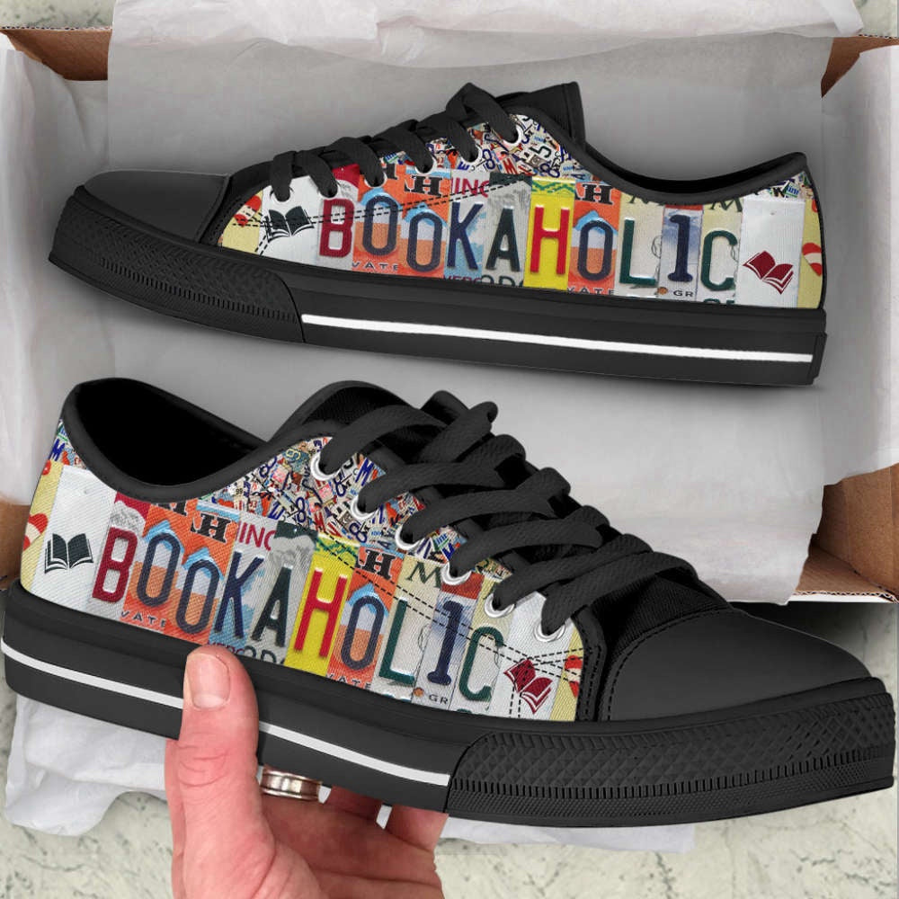 Bookaholic License Plates Low Top Shoes, Canvas Shoes Design, Low Top Sneaker