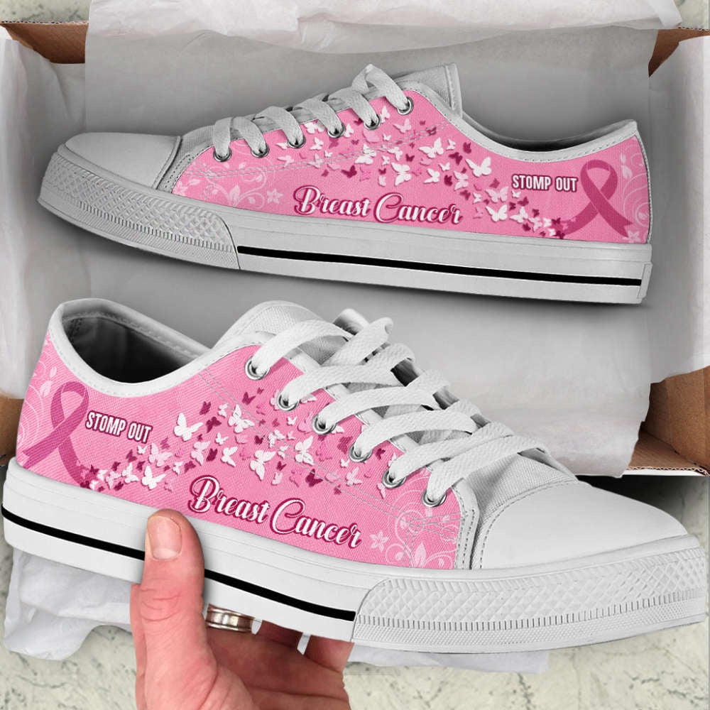Breast Cancer Shoes Stomp Out Low Top Shoes Canvas Shoes, Breast Cancer Awareness Shoes