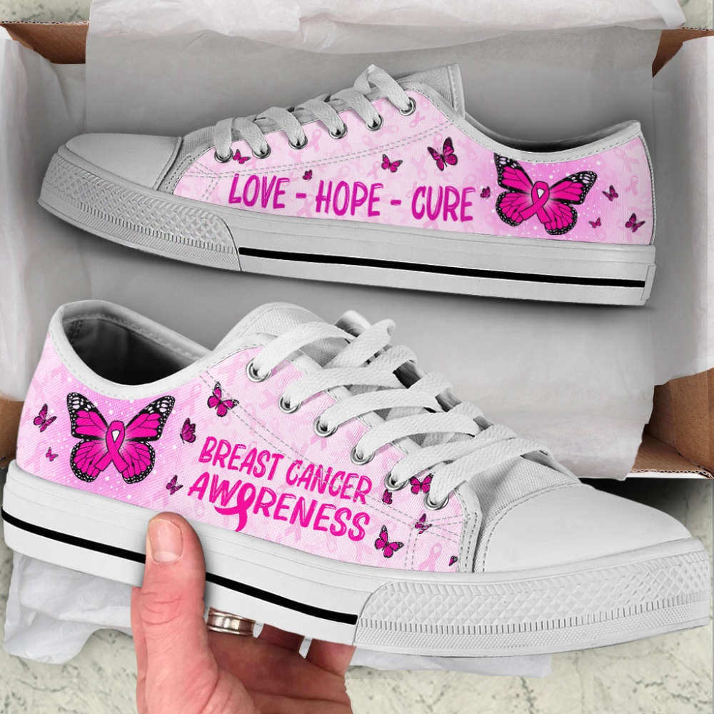 Breast Cancer Shoes With Butterfly Version Low Top Shoes Canvas Shoes, Breast Cancer Awareness Shoes