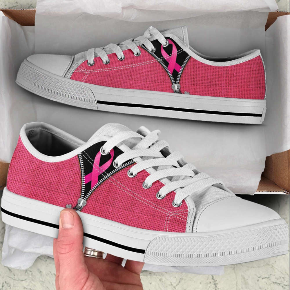Breast Cancer Shoes Zipper Low Top Shoes Canvas Canvas Shoes, Breast Cancer Awareness Shoes