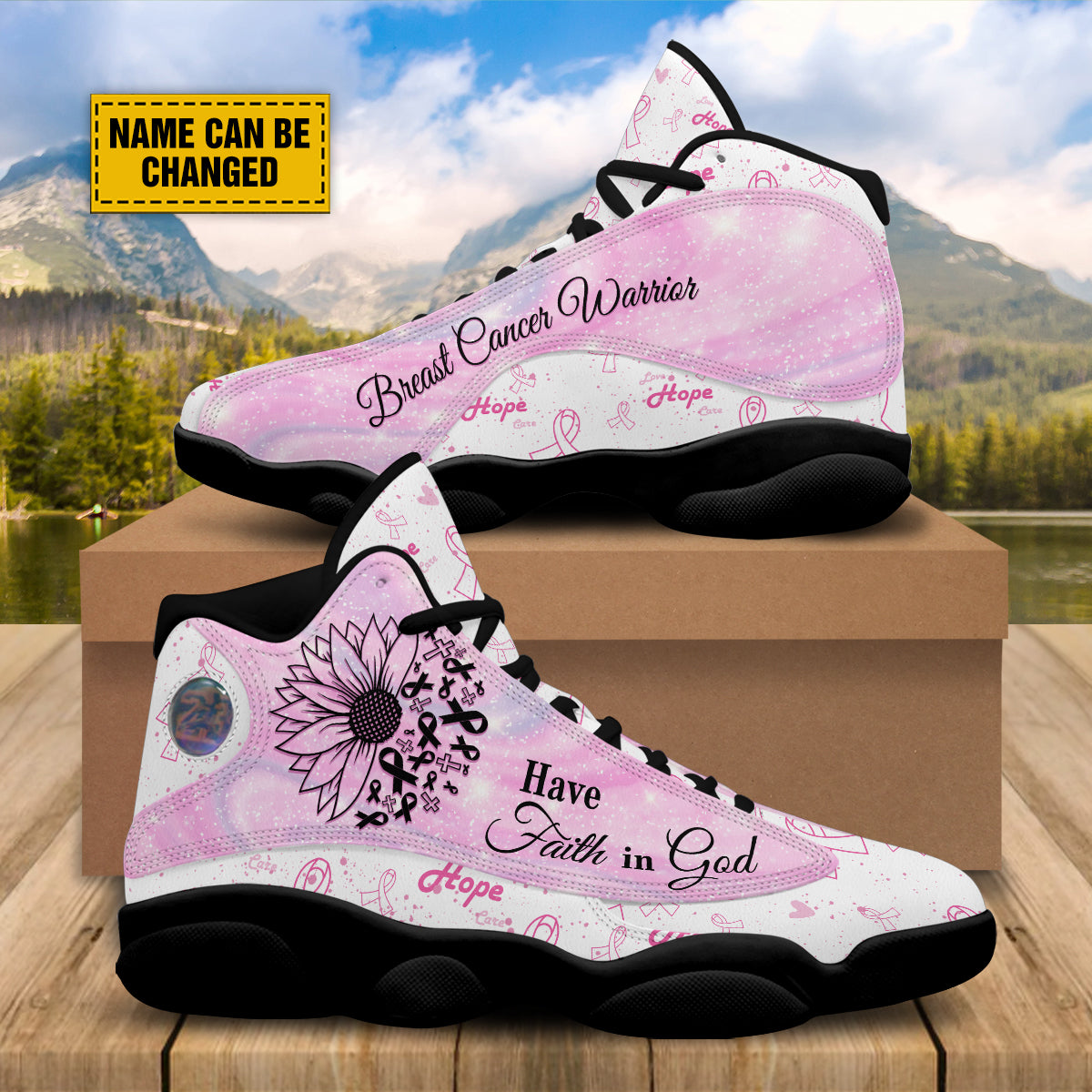 Breast Cancer Warrior Customized Basketball Shoes - Sunflower Faith Shoes