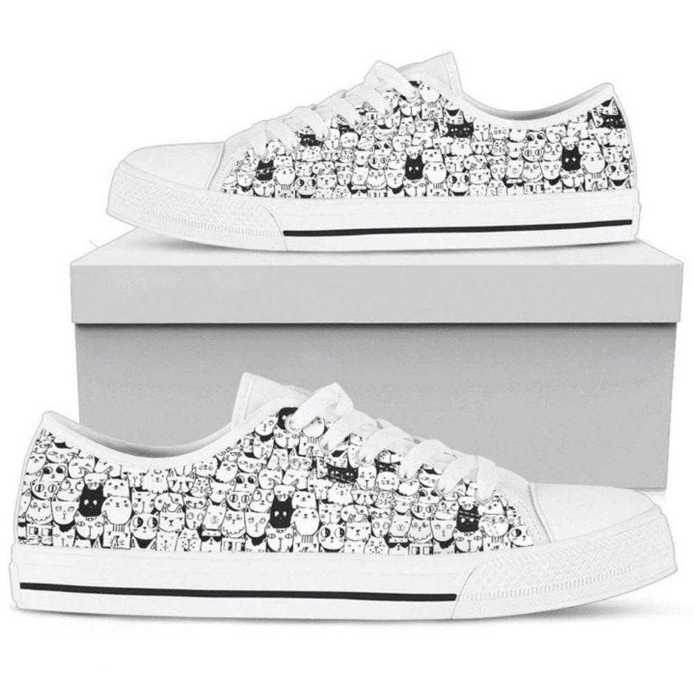 Cat Lover Womens Low Top Shoes - Trendy Footwear, Cat Canvas Shoes