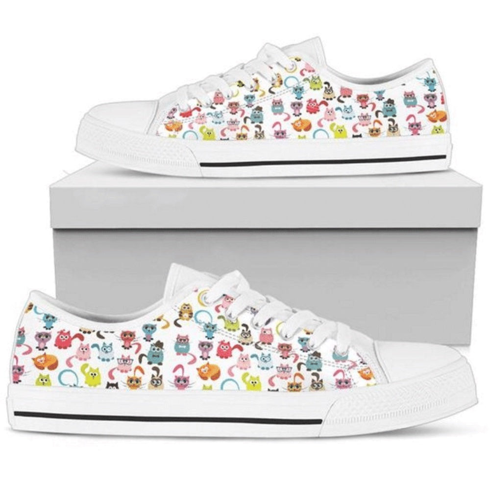 Cat Pattern Low Top Shoes, Cute Cat Canvas Shoes