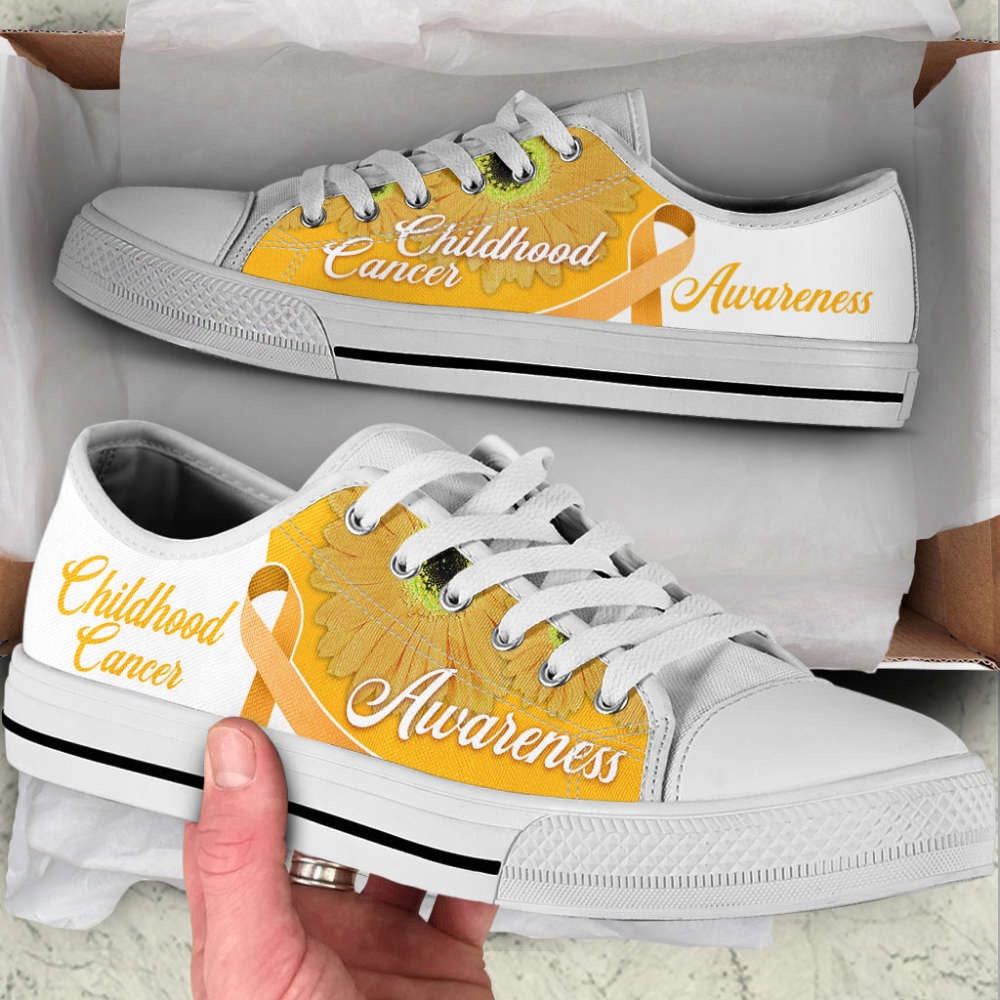 Childhood Cancer Shoes Awareness Ribbon Low Top Shoes Canvas Shoes, Breast Cancer Awareness Shoes