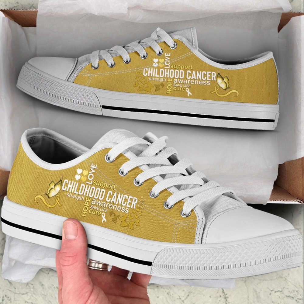 Childhood Cancer Typography Low Top Shoes - Fashionable Canvas Print, Breast Cancer Awareness Shoes