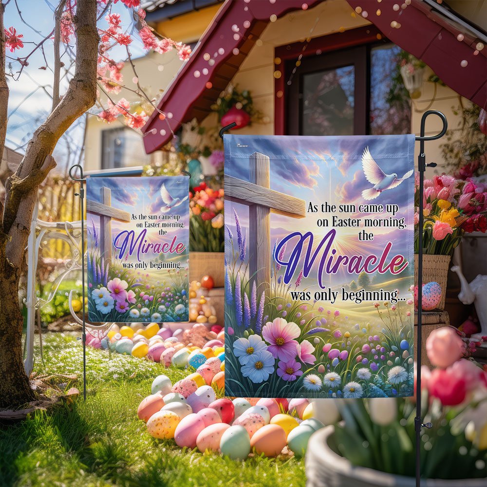 Christian Cross Easter Flag As The Sun Came Up On Easter Morning Flag - Religious House Flags