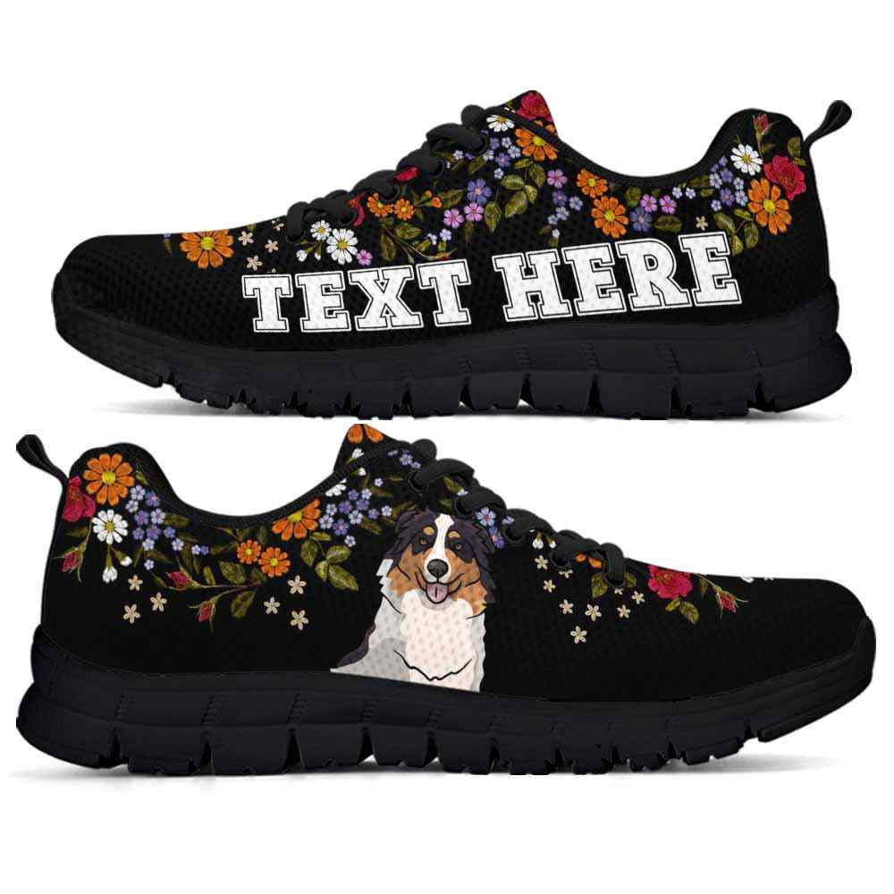Custom Name Aussie Sneaker, Aussie Flower Floral Colorful Dog Lovers Sneakers Gym Running Shoes, Best Running Shoes