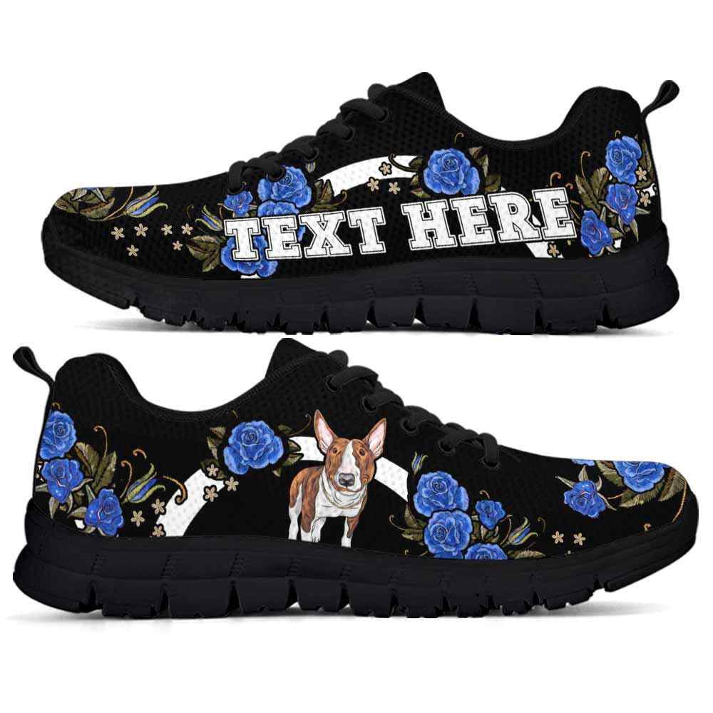 Custom Name Bull Terrier Sneaker, Bull Terrier Dog Lovers Sneakers Gym Rose Blue Flower Running Shoes, Best Running Shoes