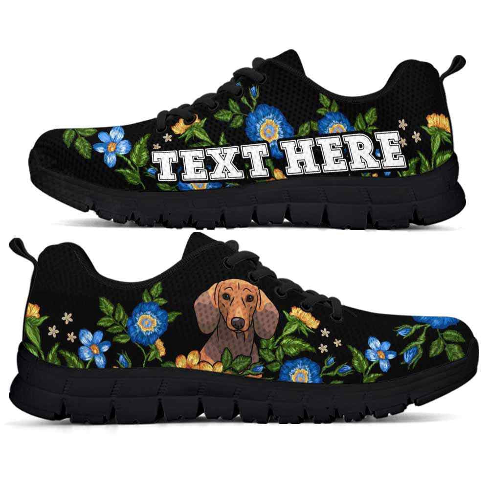 Custom Name Dachshund Sneaker, Dachshund Colorful Floral Flower Dog Lovers Sneakers Gym Running Shoes, Best Running Shoes