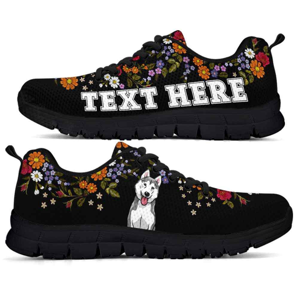 Custom Name Husky Sneaker, Husky Flower Floral Colorful Dog Lovers Sneakers Gym Running Shoes, Best Running Shoes