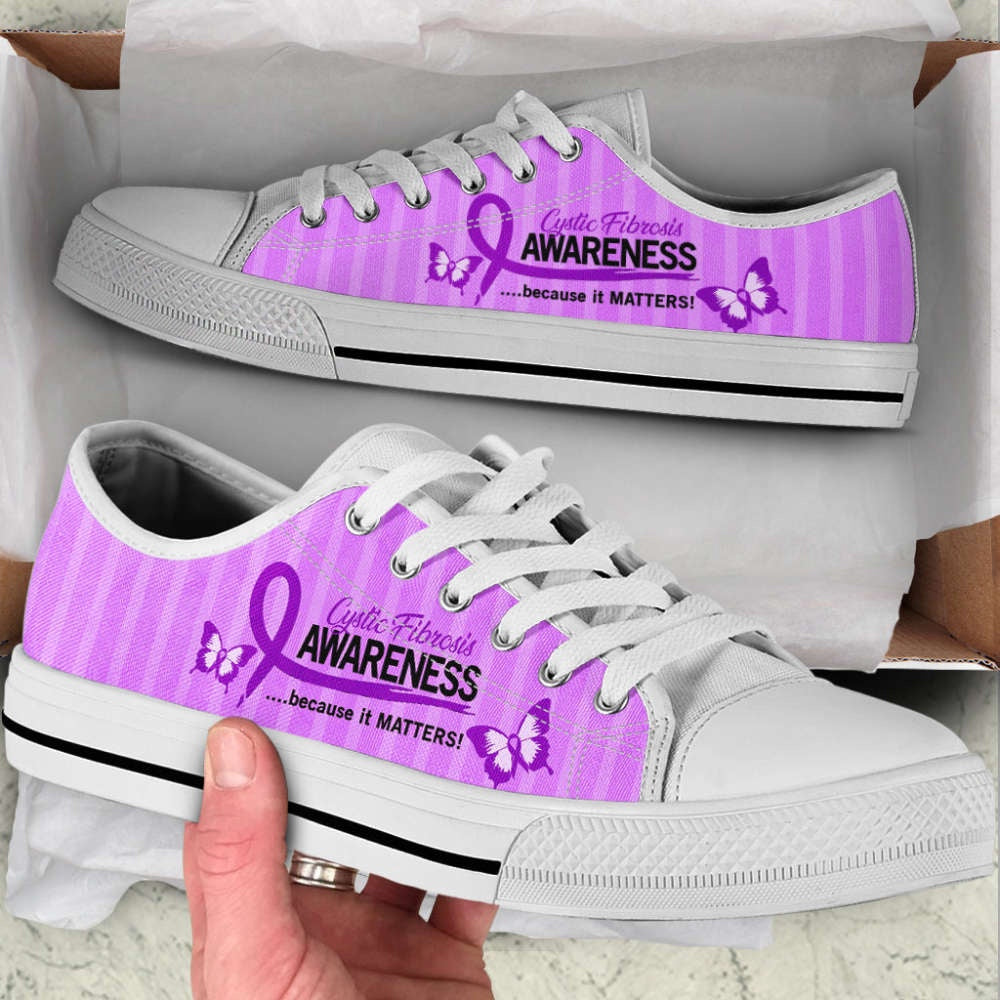 Cystic Fibrosis Shoes Because It Matters Low Top Shoes Canvas Shoes, Breast Cancer Awareness Shoes