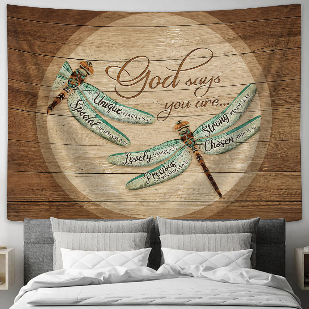 Dragonfly God Says You Are Tapestry - Christian Tapestries - Wall Tape ...