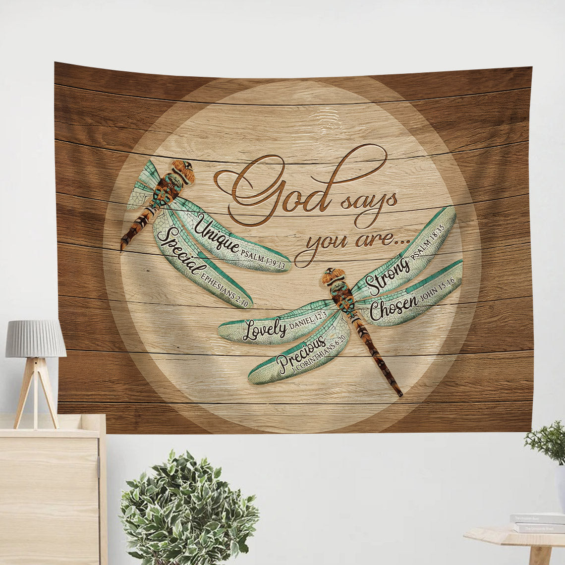 Dragonfly God Says You Are Tapestry - Christian Tapestries - Wall Tapestry Bible Verse