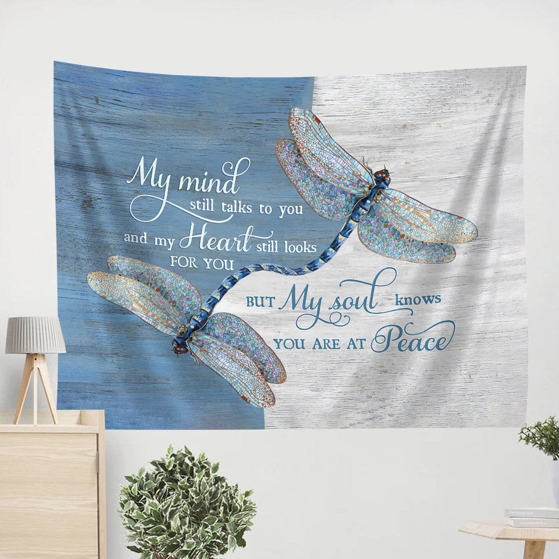Dragonfly My Mind Still Talks To You Tapestry - Christian Tapestries - Wall Tapestry Bible Verse