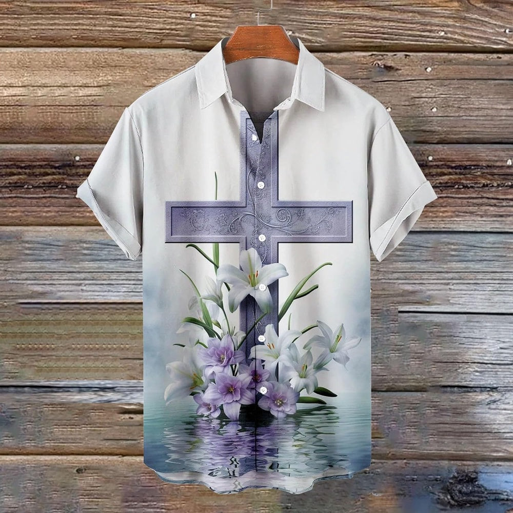 Easter Cross Lily Christian Hawaiian Shirt - Hawaiian Beach Shirts for Men Women