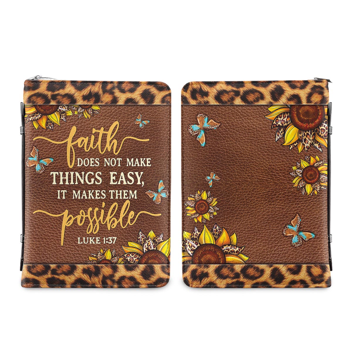Faith Does Not Make Things Easy Luke 1 37 Leopard Personalized Bible Covers - Custom Bible Case Christian Pastor