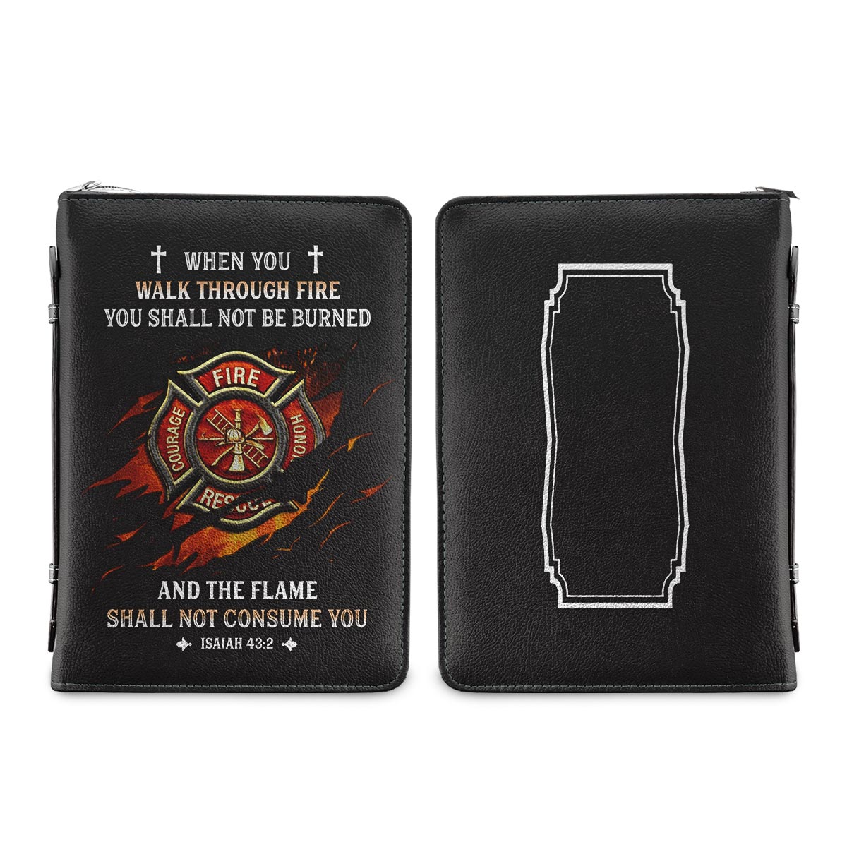 Firefighter When You Walk Through Fire You Shall Not Be Burned Isaiah 432 Personalized Bible Covers - Custom Bible Case Christian Pastor