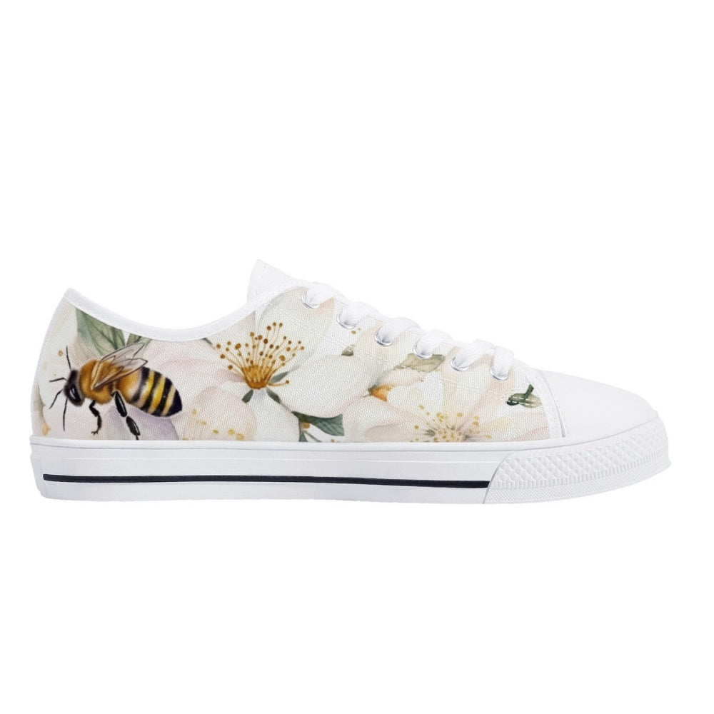 Floral Bee Sneakers, Converse Style, Vans Style Sneakers, Womens Shoes, Bee Gifts For Her, Animal Print Canvas Shoes, Print On Canvas Shoes