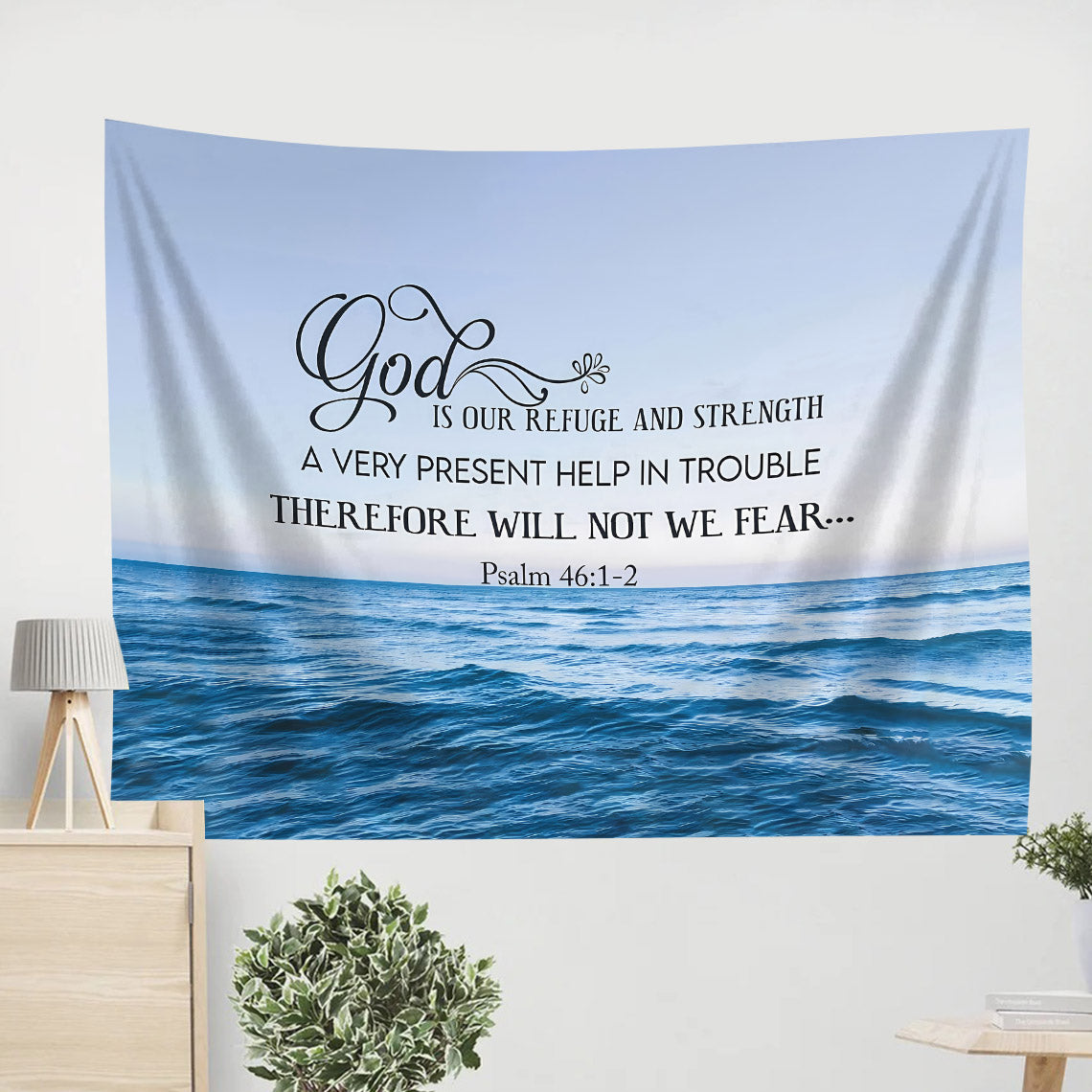 Fod Is Our Refuge And Strength Tapestry - Christian Tapestries - Wall Tapestry Bible Verse