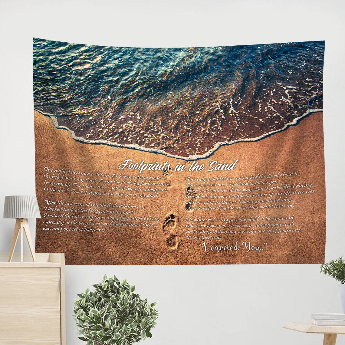 Footprints In The Sand Tapestry - Bible Verse Tapestry