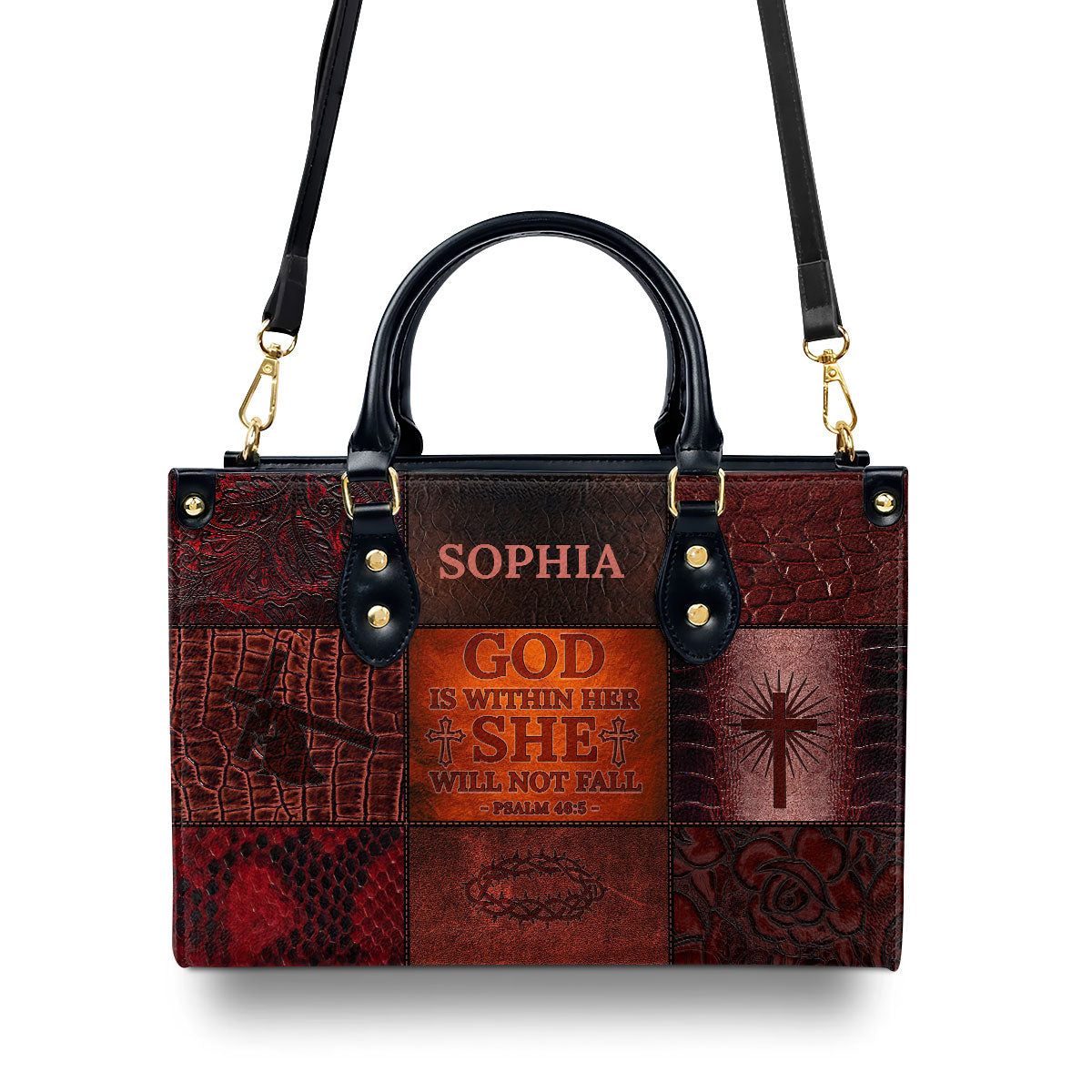 God Is Within Her - She Will Not Fall Custom Name Leather Handbags For Women