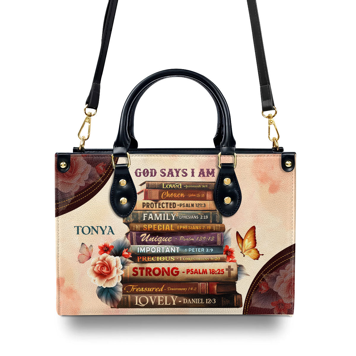 God Says I Am Book Custom Name Leather Handbags For Women