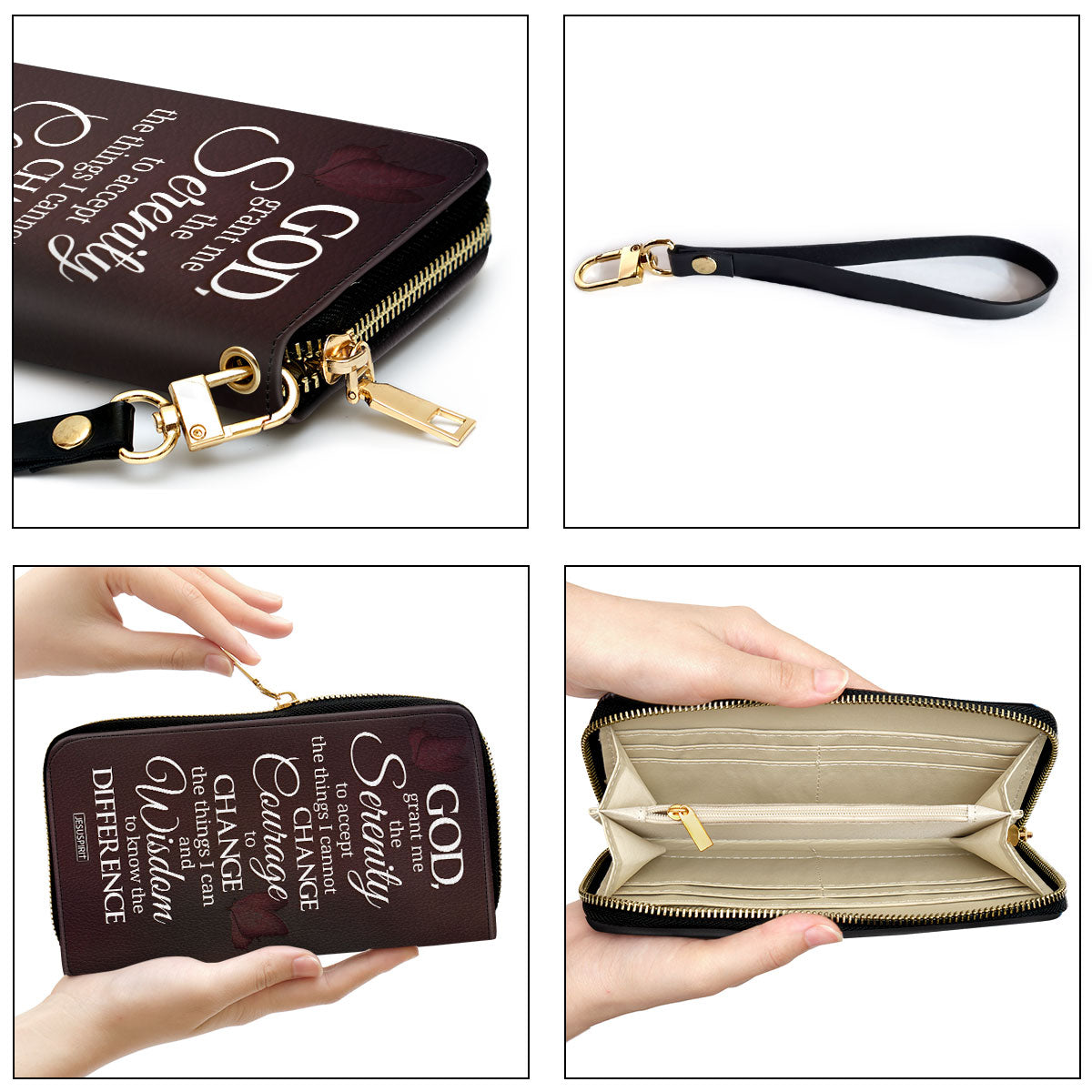 Grant Me The Serenity To Accept The Things I Cannot Change Personalized Zippered Leather Clutch Purse