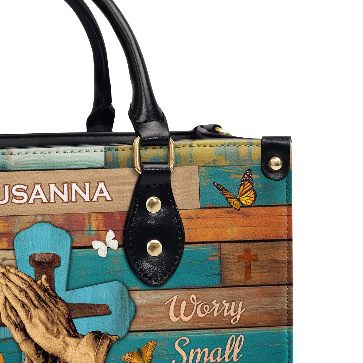 Hand Pray Big Trust God Personalized Leather Handbag - Jesus Handbag