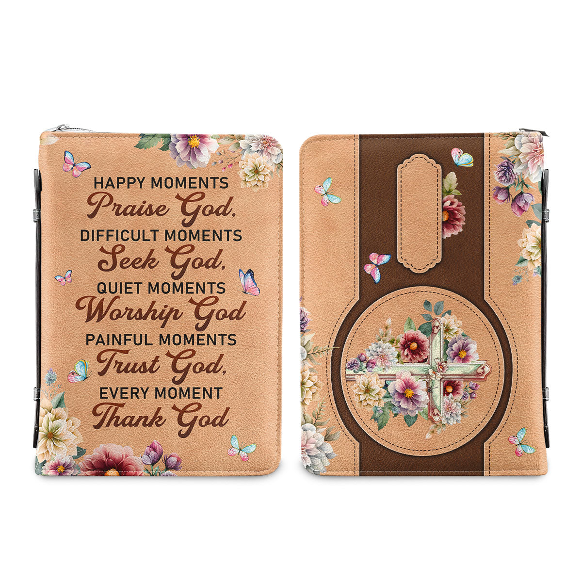 Happy Moments Praise God Flower Butterfly Personalized Women's Bible Covers - Jesus Bible Cover