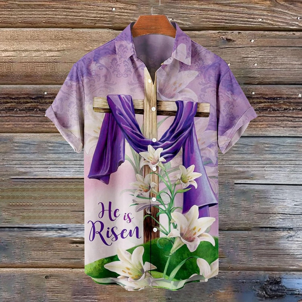 He Is Risen Cross Craft Christian Hawaiian Shirt - Hawaiian Beach Shirts for Men Women
