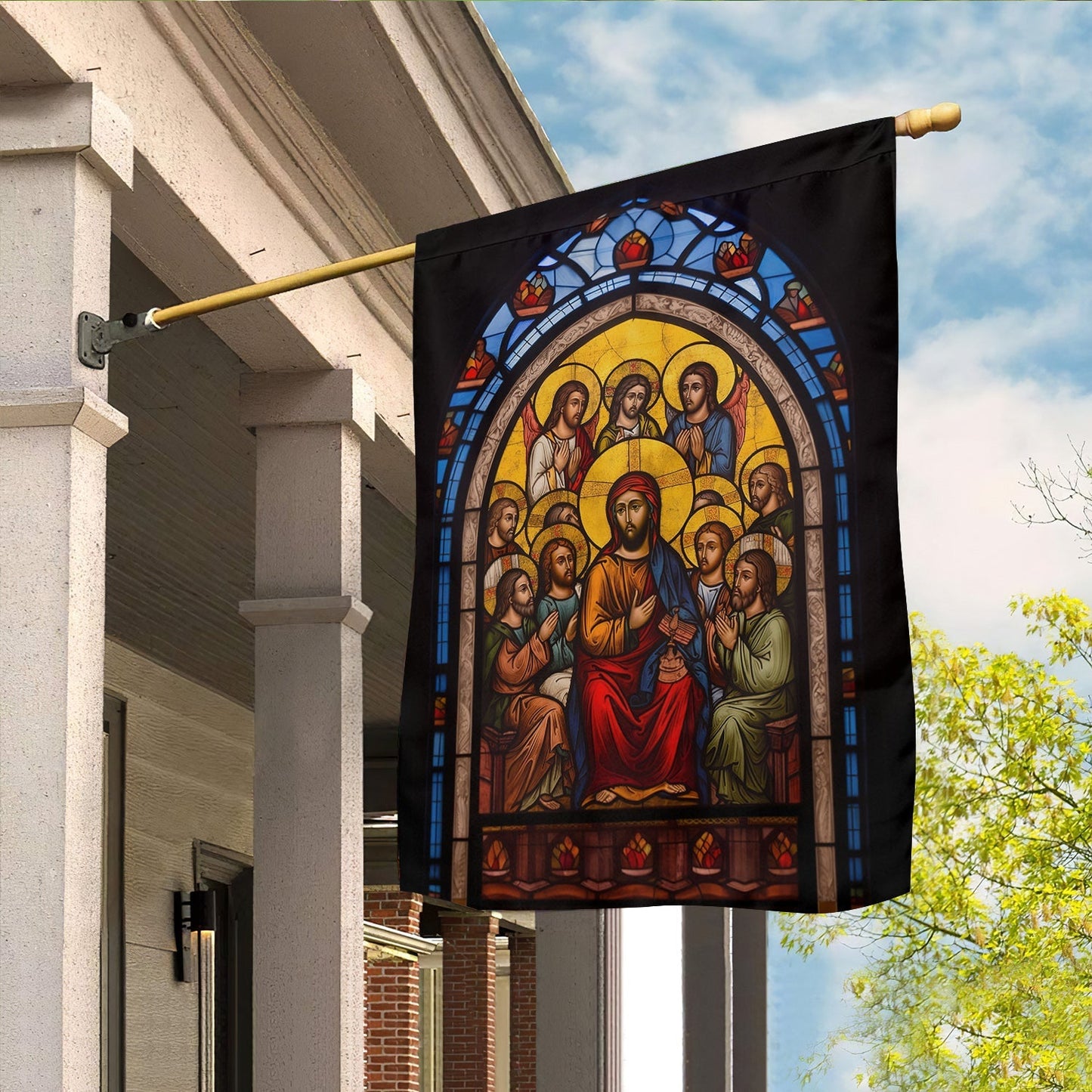 Holy Family Christ And Apostles A Stained Glass Winter Christmas Garden Flag - Christian House Flag