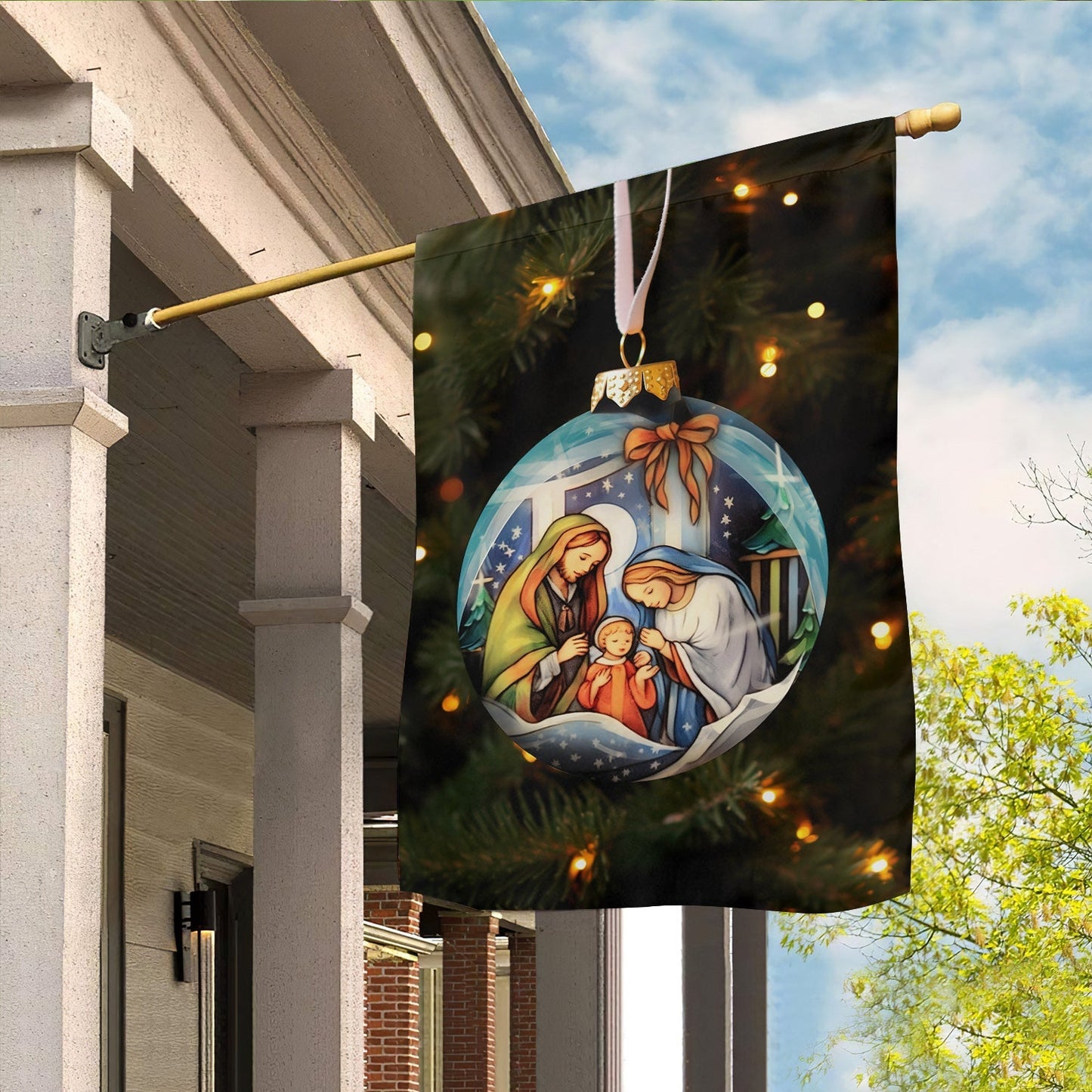 Holy Family Christmas Nativity Scene On A Festive Christmas Garden Flag - Christian House Flag