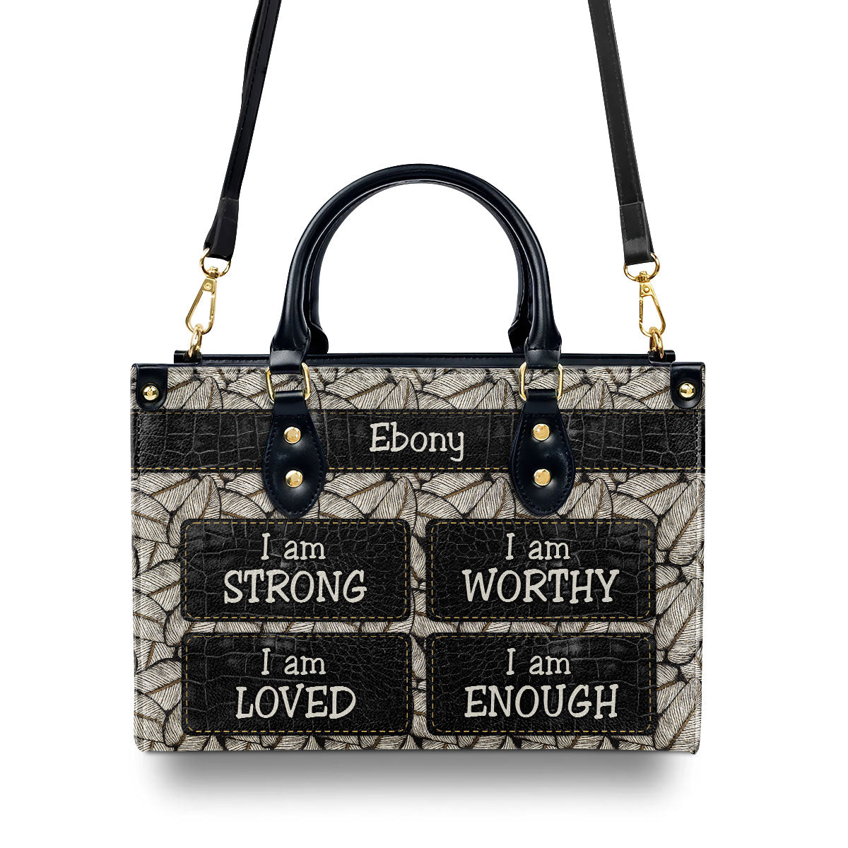 I Am Strong Custom Name Leather Handbags For Women