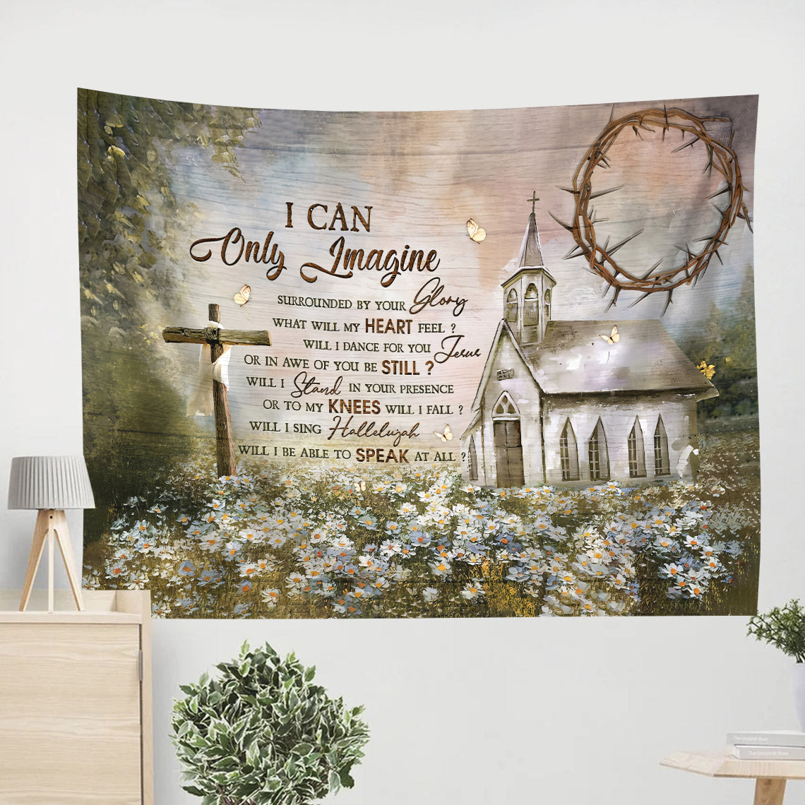 I Can Only Image Flower Garden Tapestry - Christian Tapestries - Wall Tapestry Bible Verse